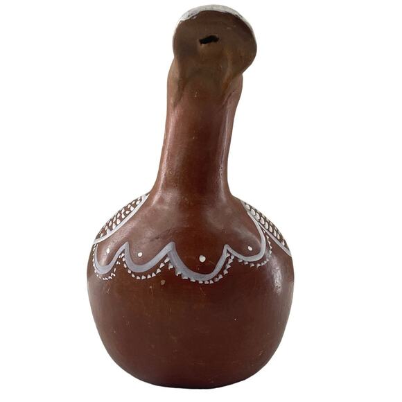 Vintage Folk Art Terracotta Duck Pitcher Hand Painted White Accent 12" Tall Rare - Picture 3 of 12
